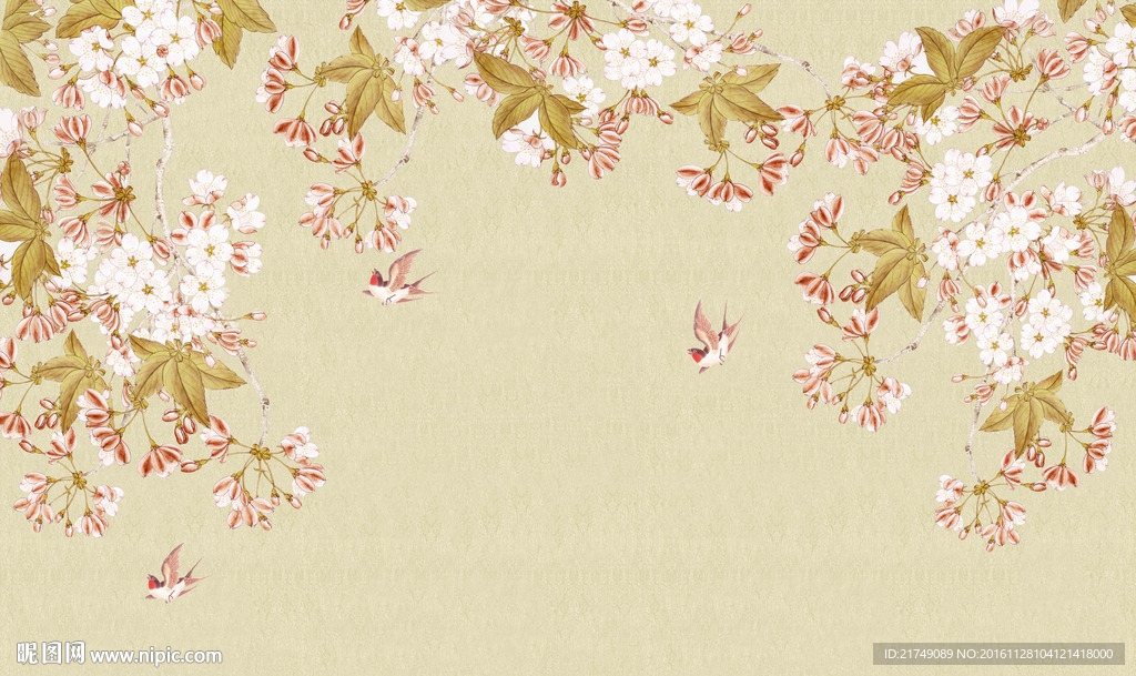 花鸟工笔背景墙