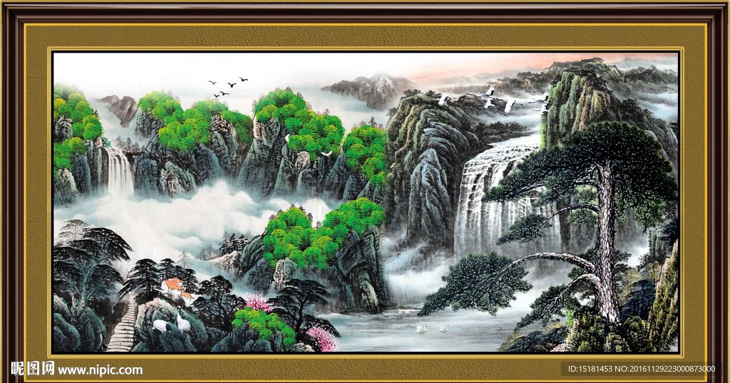 国画山水迎客松