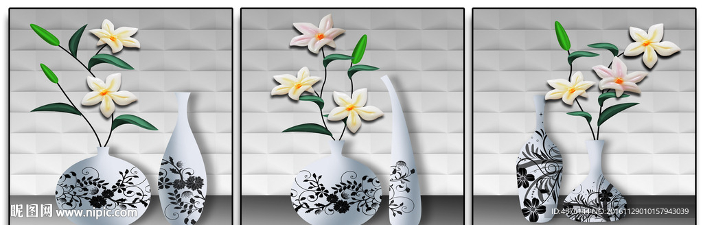 浮雕画花瓶无框画