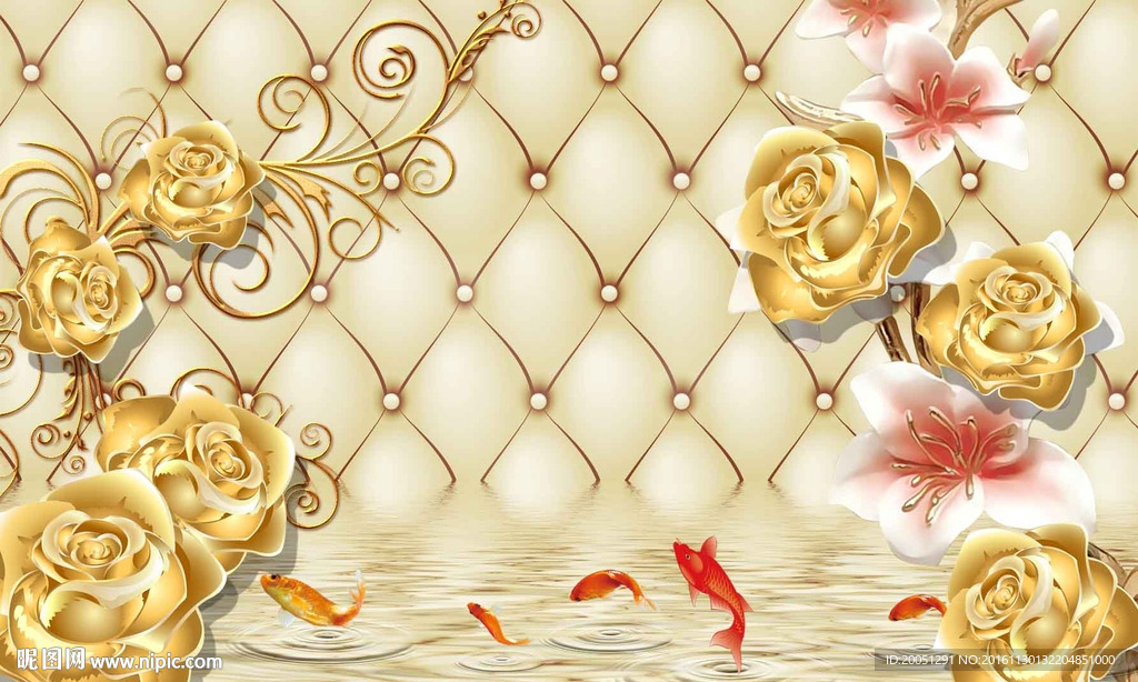 金色玫瑰背景墙