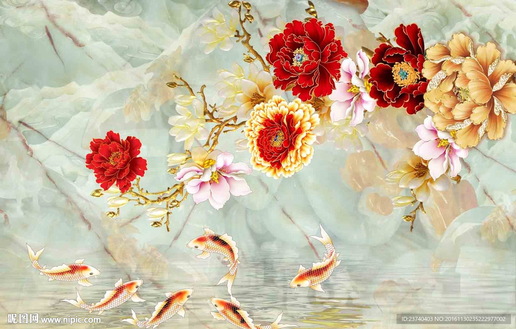 玉雕背景墙牡丹