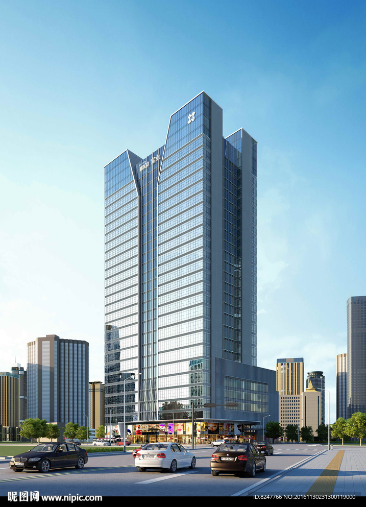 商务中心白天建筑效果图