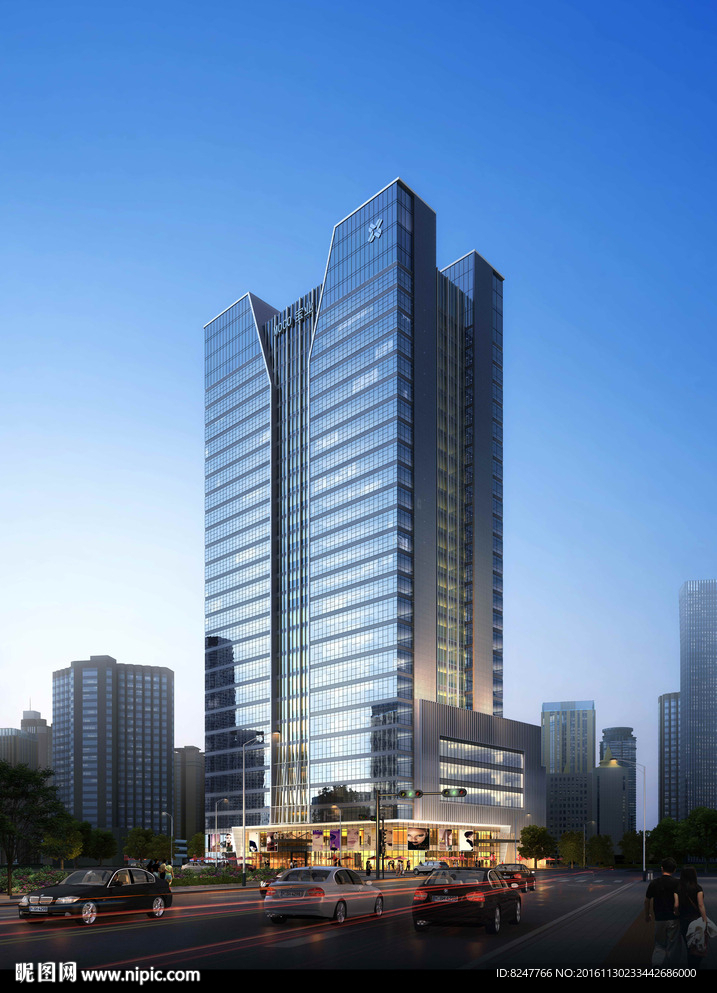 商务酒店夜景建筑效果图