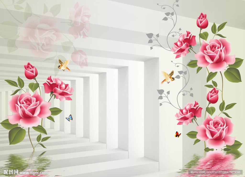 3D空间玫瑰花