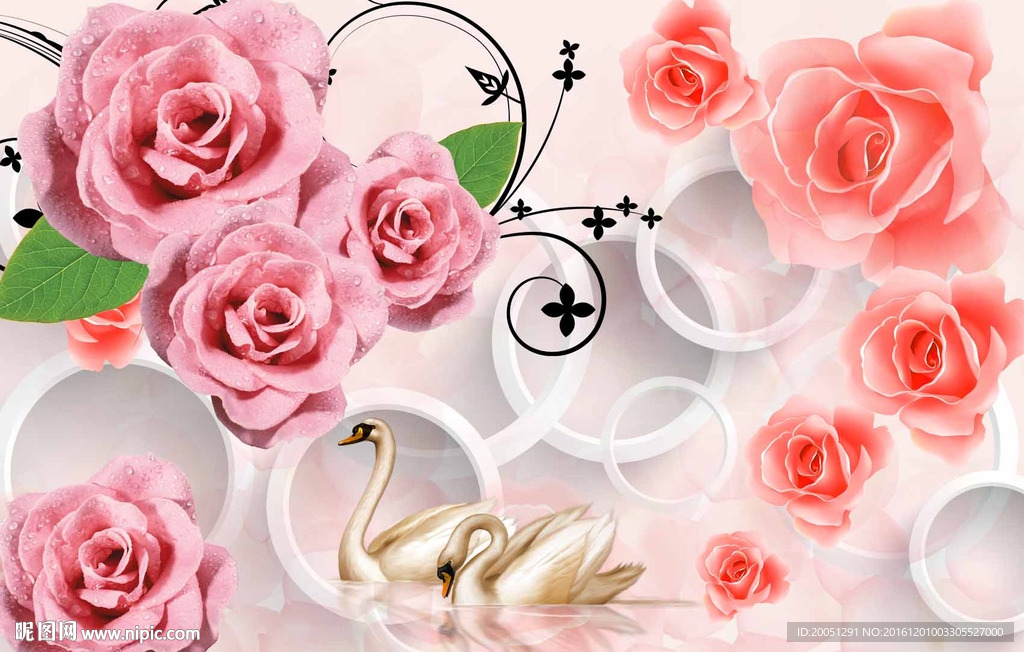 时尚玫瑰背景墙