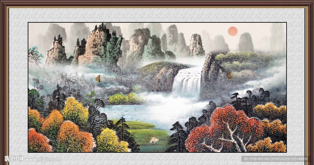 旭日东升 国画山水