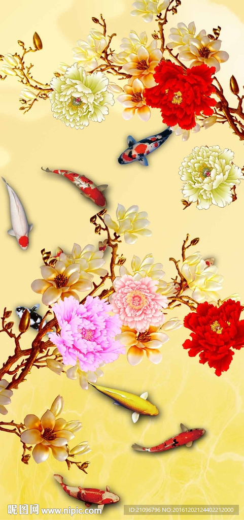 牡丹玄关背景墙