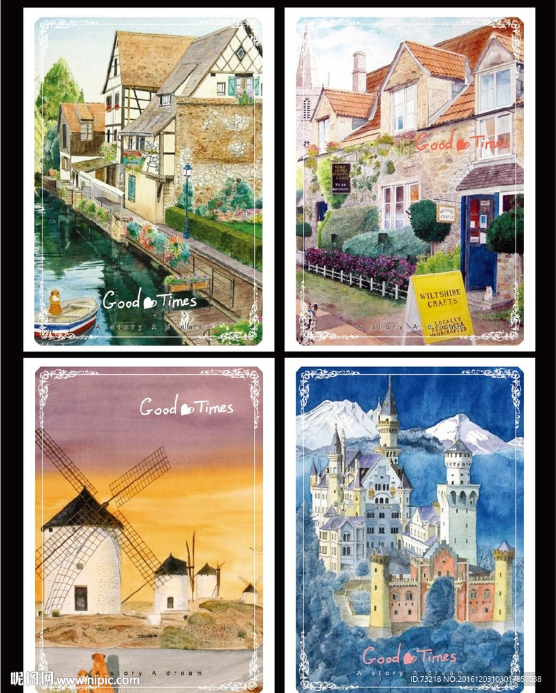 欧美风情水彩中性本本