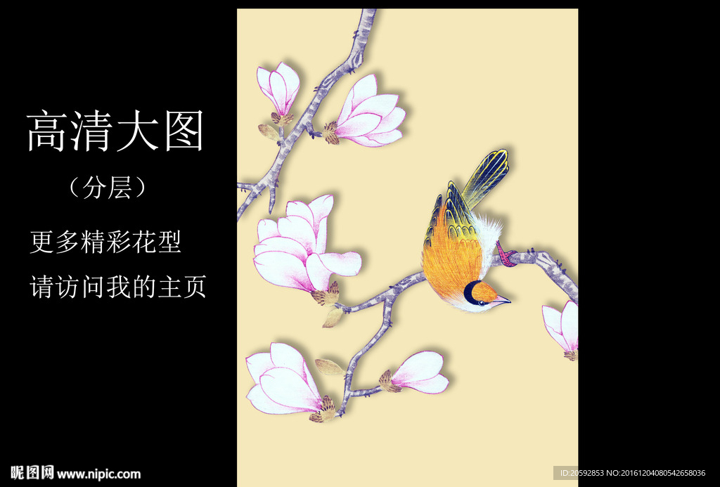 中国风花鸟手绘图案