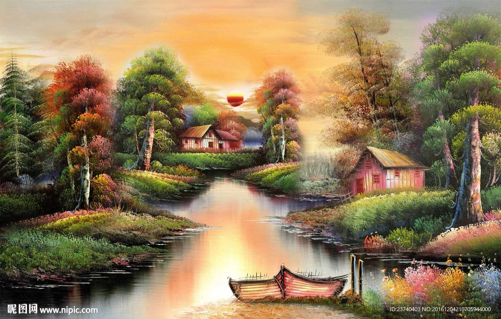 油画风景电视背景墙