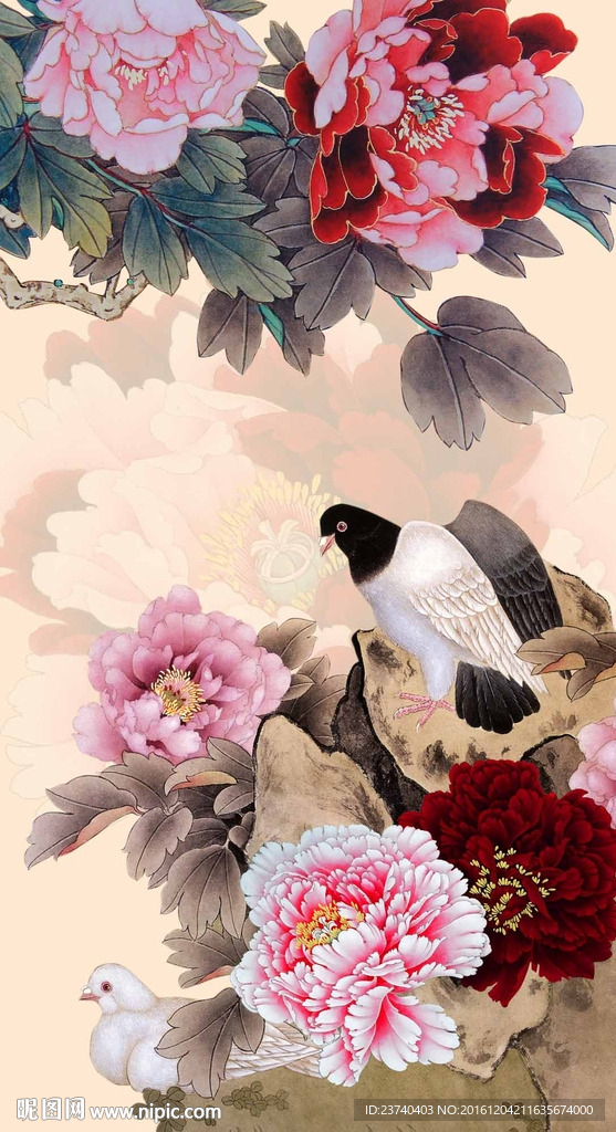 牡丹玄关背景墙