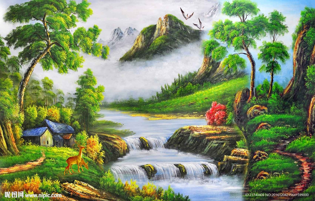 油画风景电视背景墙