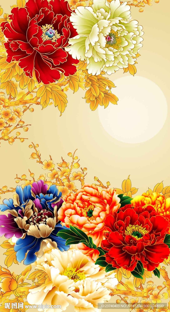 牡丹玄关背景墙