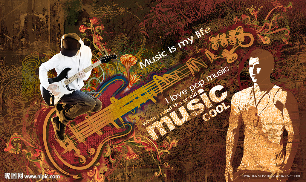 潮流涂鸦嘻哈音乐主题背景墙