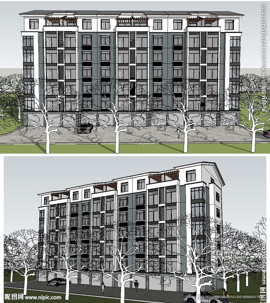 多层住宅建筑草图大师SU模型