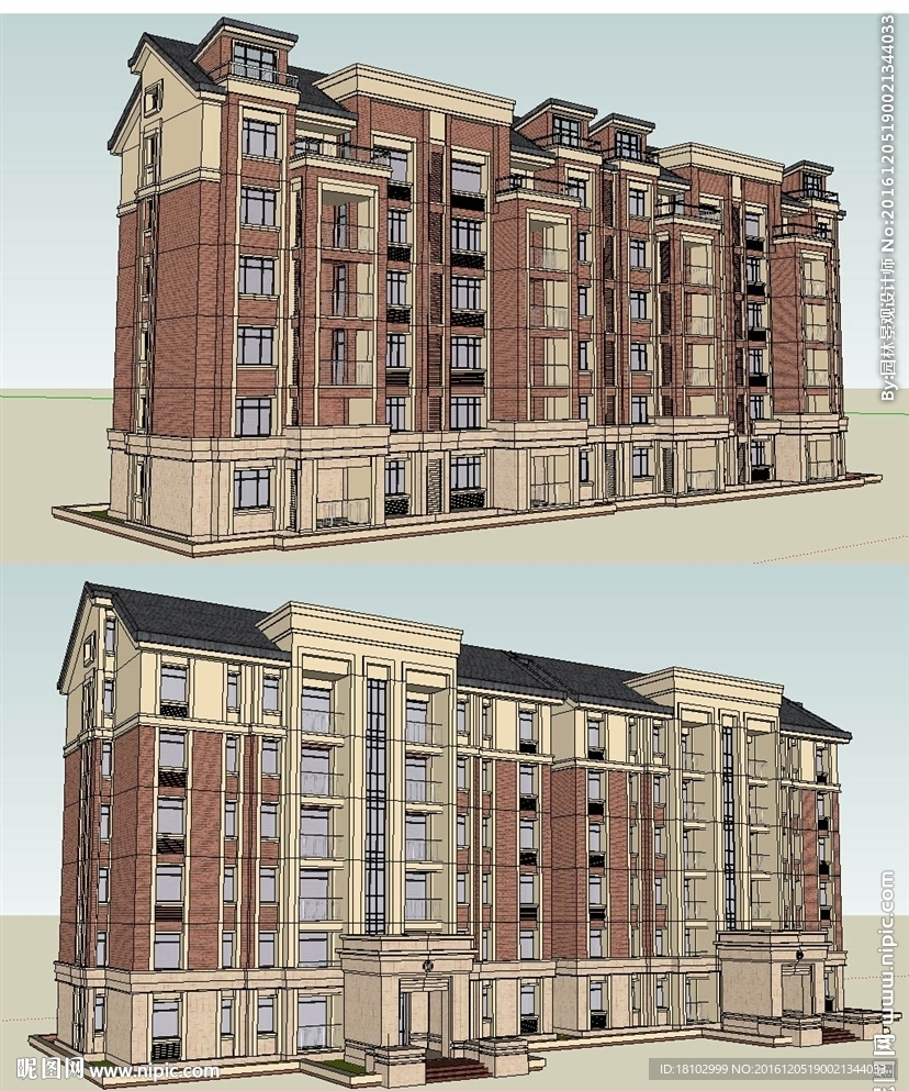 欧式6层建筑草图大师SU模型