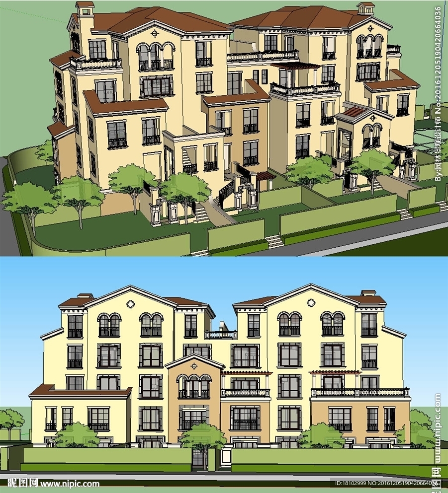 西班牙排屋建筑草图大师SU模型