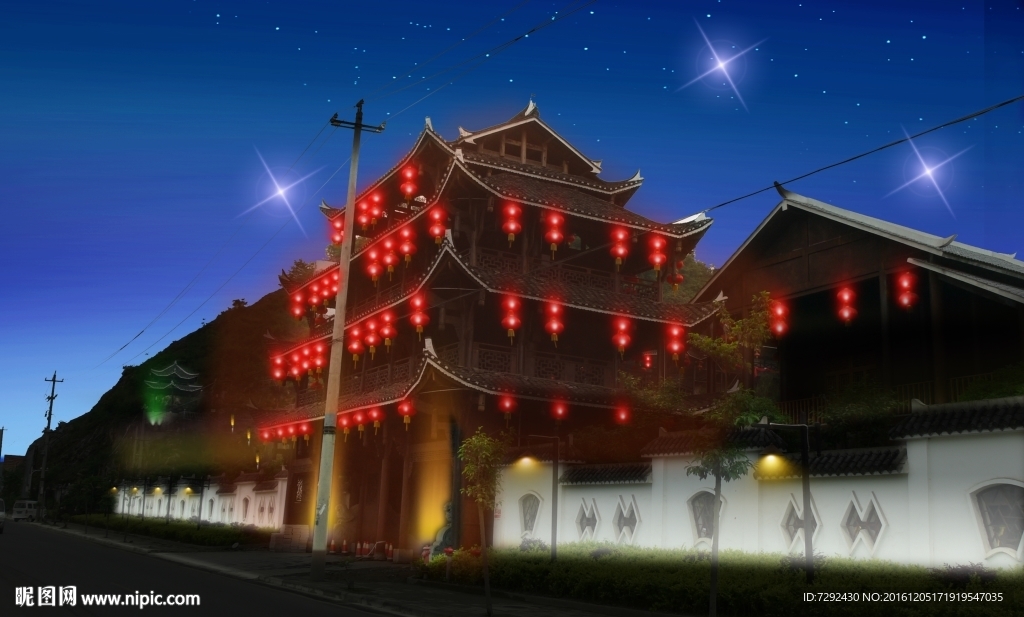 室外夜景灯光效果图设计PSD