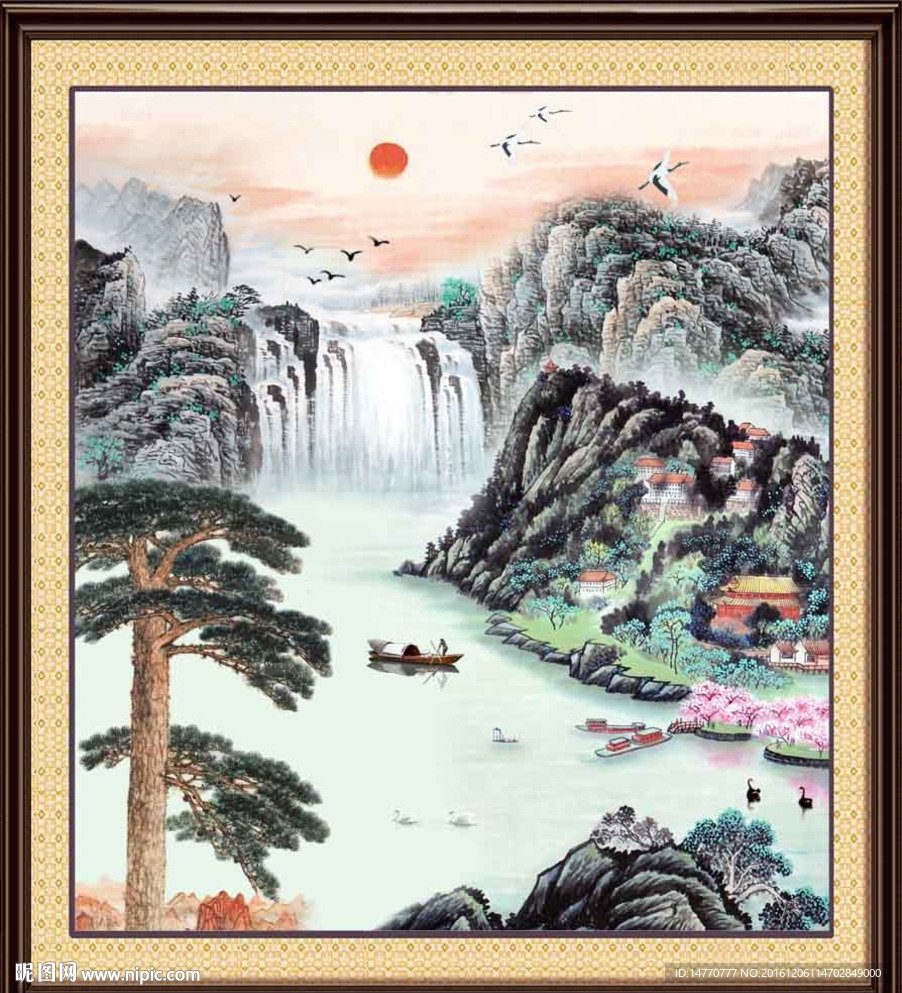 国画山水迎客松