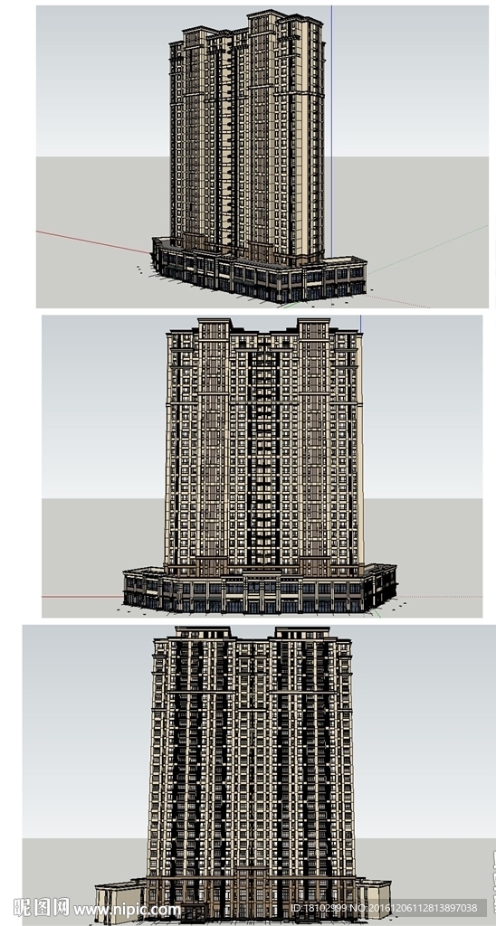 古典风格高层建筑草图大师模型