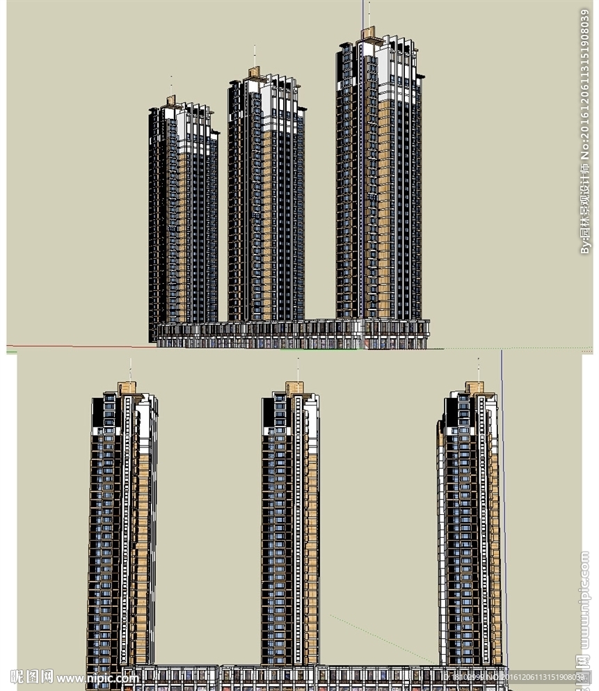 居住高层公寓建筑草图大师SU模