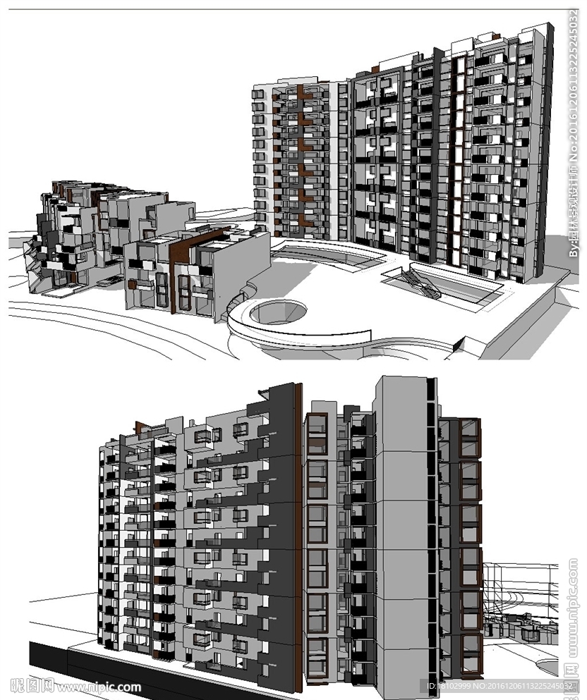 洋房高层住宅建筑草图大师模型