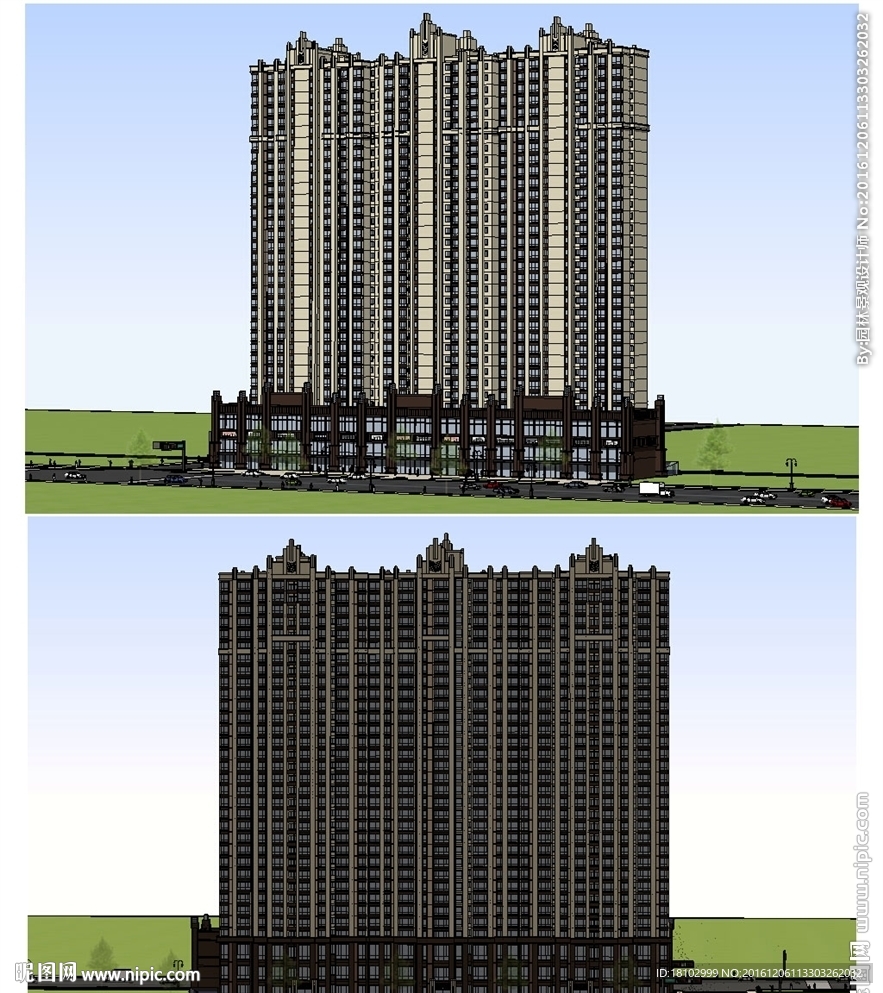 欧式商住楼建筑草图大师模型