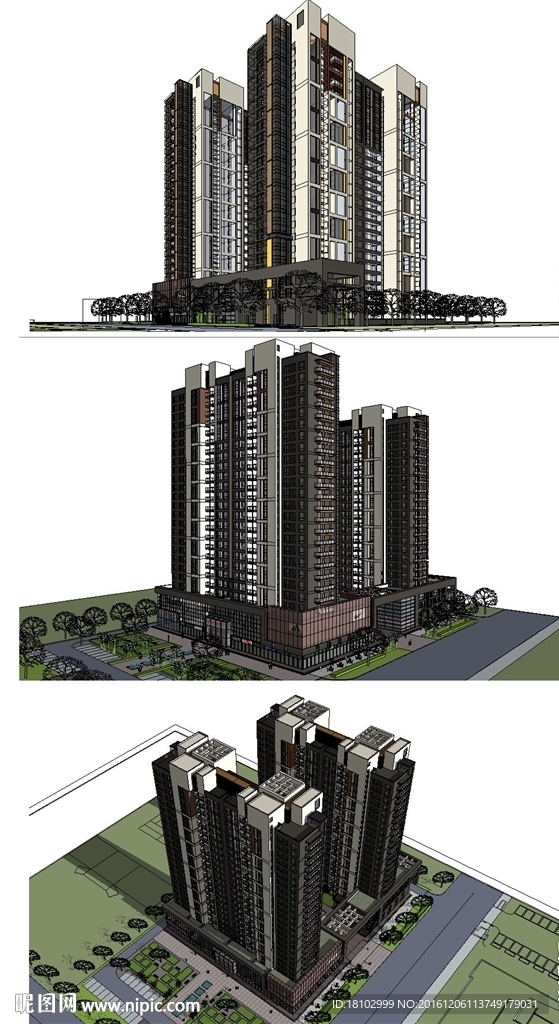 高层住宅建筑草图大师模型
