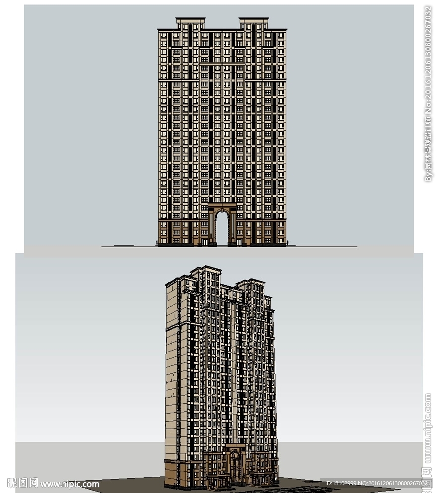 古典高层住宅建筑草图大师模型