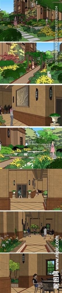 架空庭院景观草图大师SU模型
