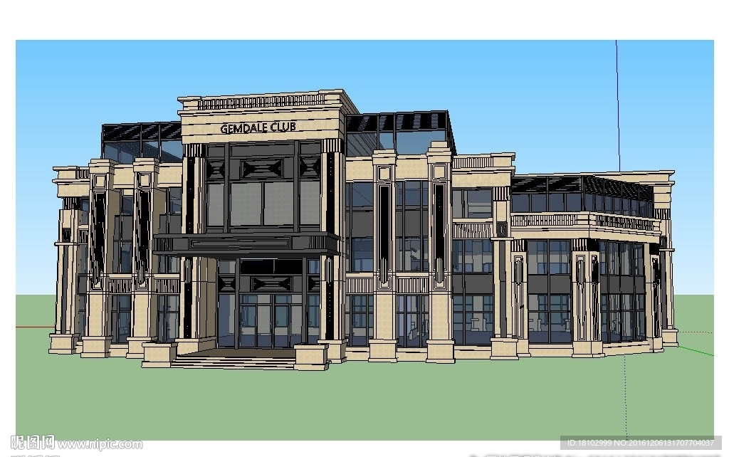 新古典会所建筑草图大师SU模型