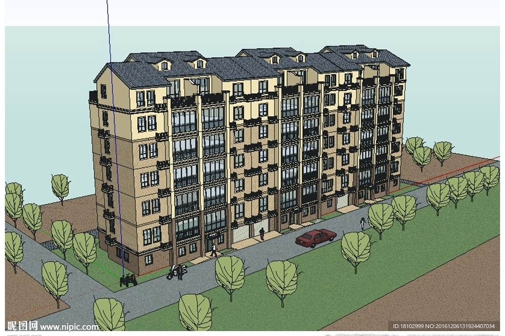 新古典多层建筑草图大师SU模型