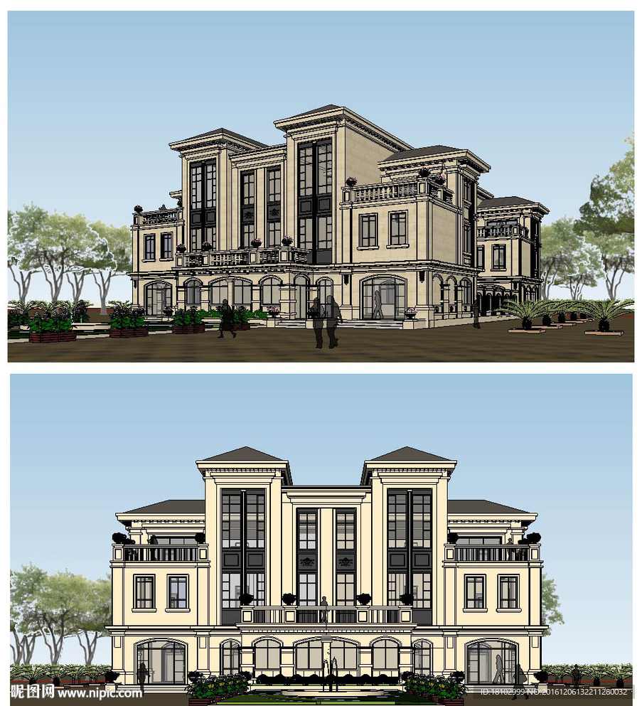 法式别墅建筑草图大师SU模型