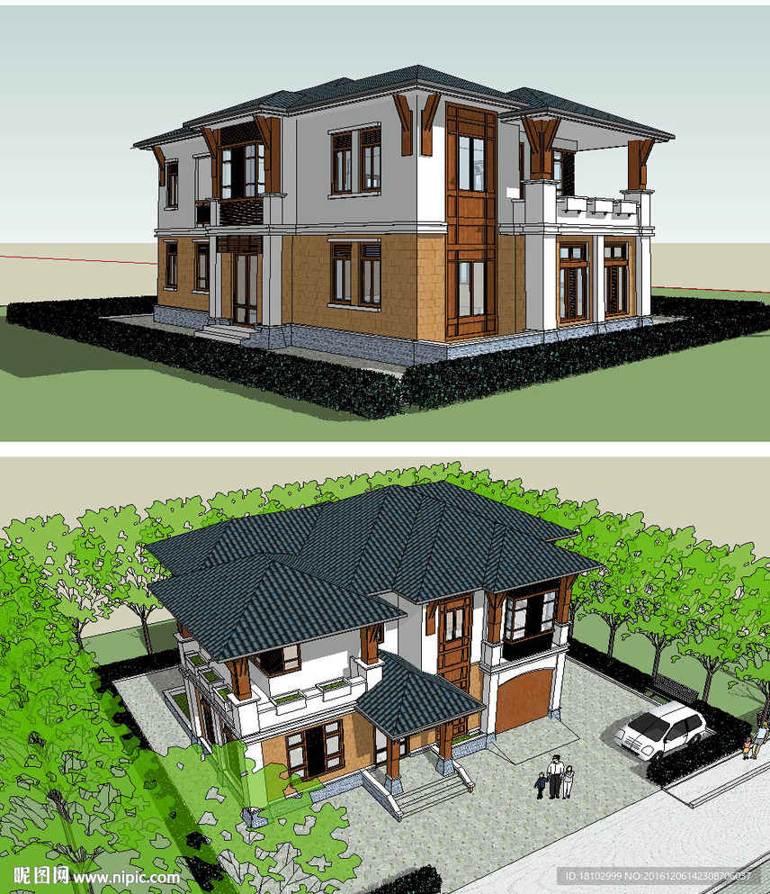 精细别墅建筑草图大师SU模型