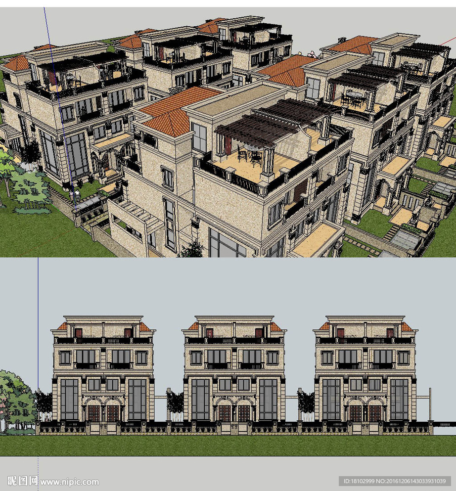 别墅群建筑草图大师SU模型