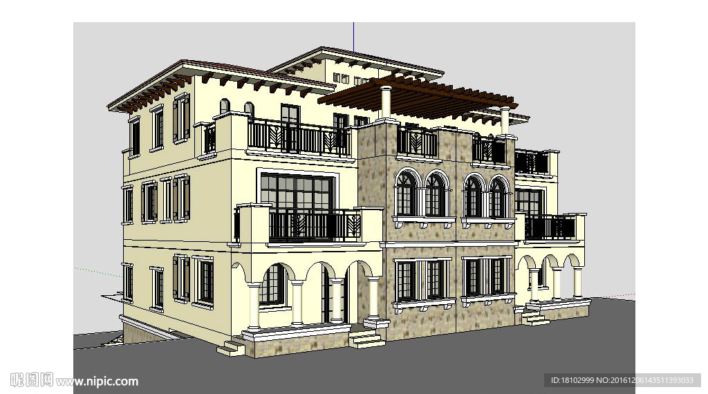 地中海别墅建筑草图大师SU模型