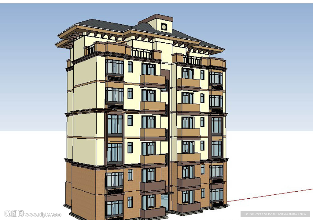 地中海多层住宅建筑草图大师模型