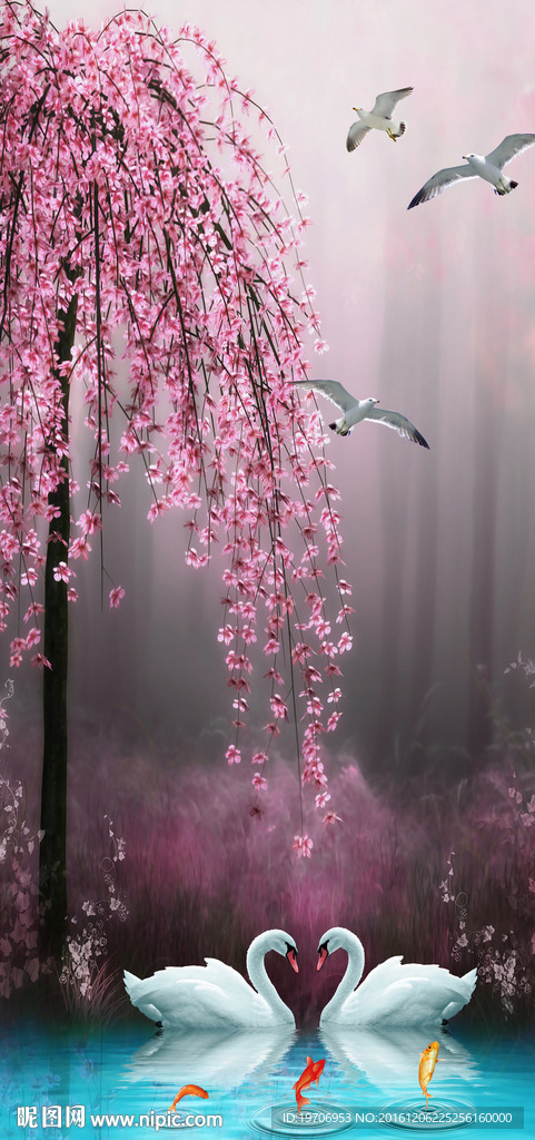 桃花潭水玄关背景