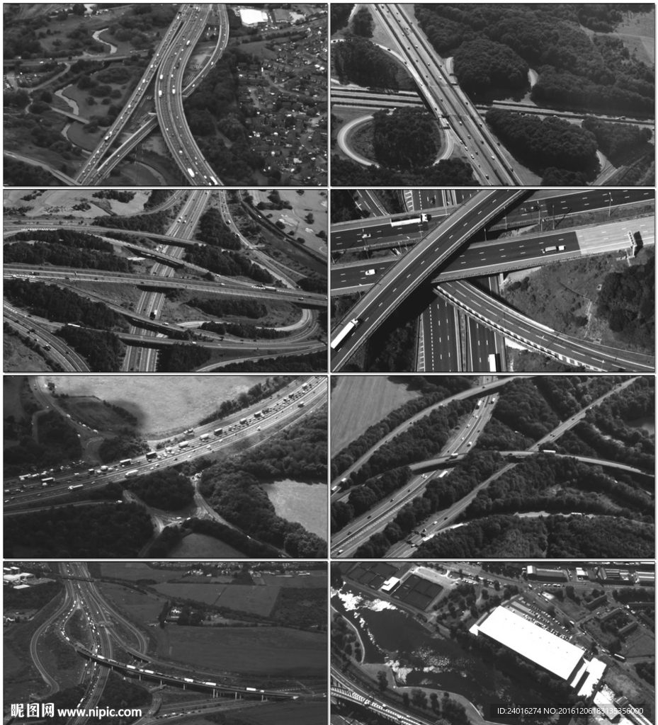 黑白航拍高速公路立交桥