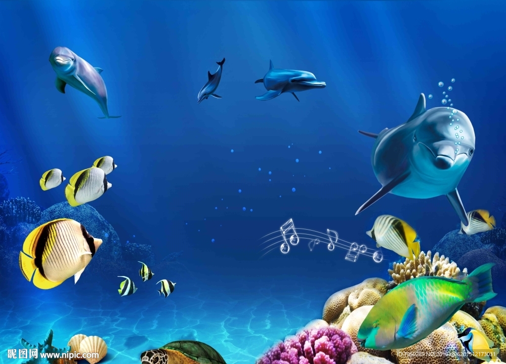 爱丽舍3D海豚背景墙