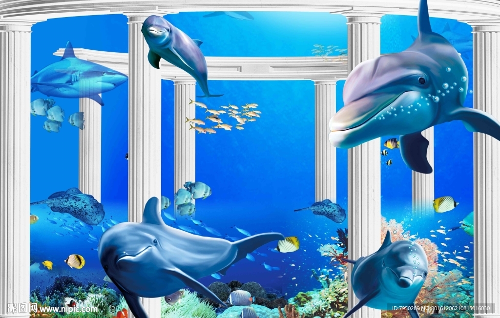 爱丽舍3D海豚背景墙