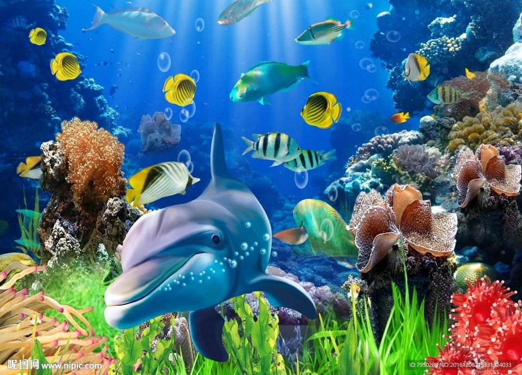 爱丽舍3D海豚背景墙