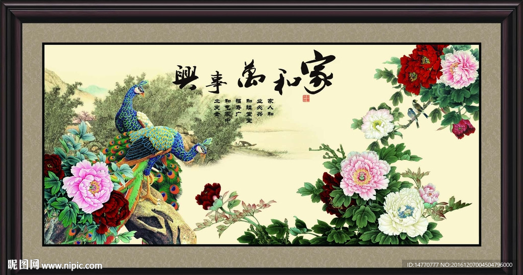 花开富贵 孔雀