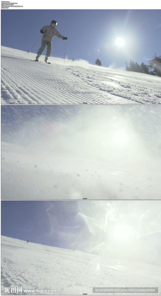 滑雪者滑雪雪花飞舞挡住相机