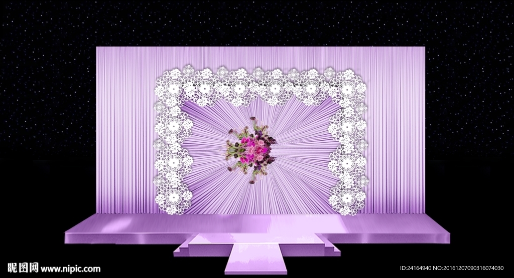 紫色婚礼舞台效果图素材