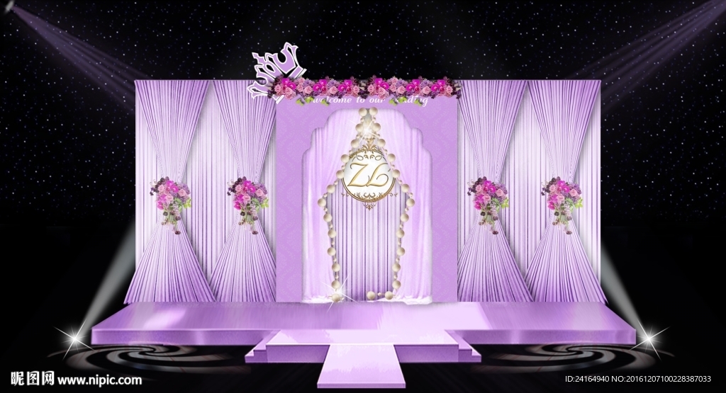紫色婚礼舞台效果图素材
