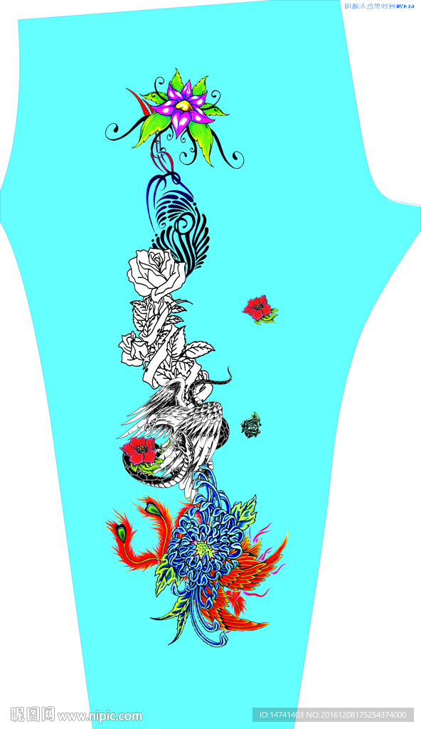 手绘绣花凤凰花朵