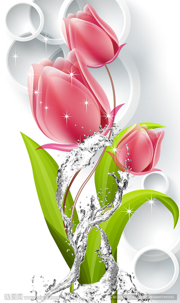 3D时尚百合花玄关背景墙
