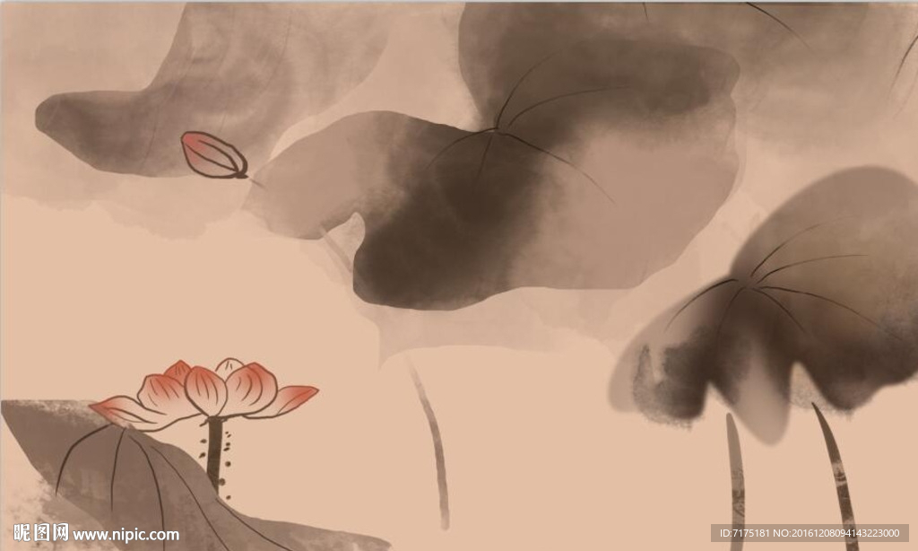 水墨荷花背景墙