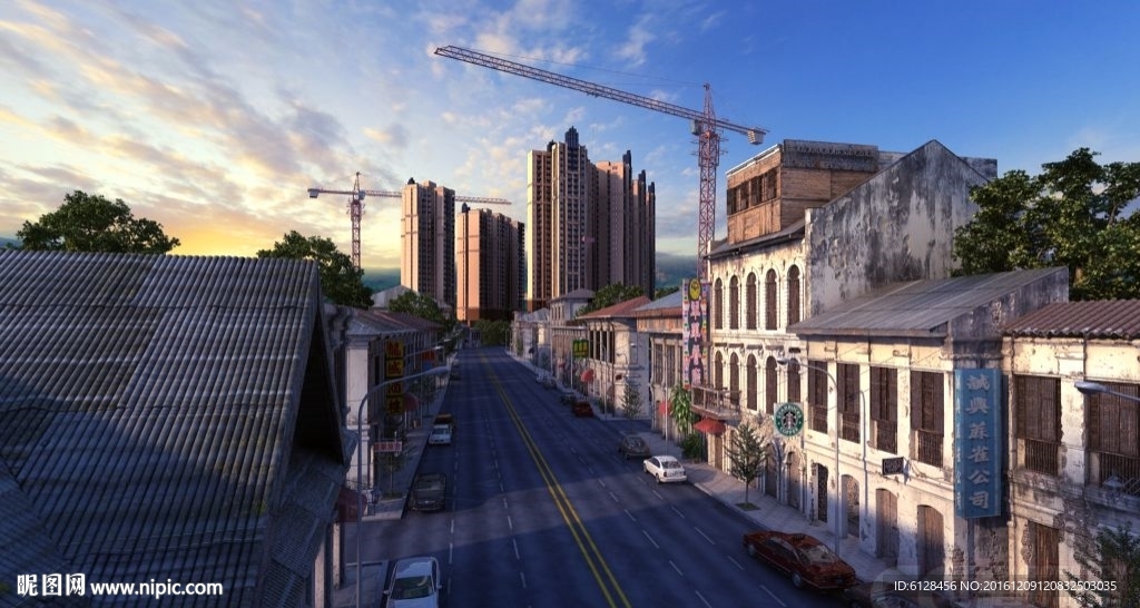 老街区 建现代房 超级写实